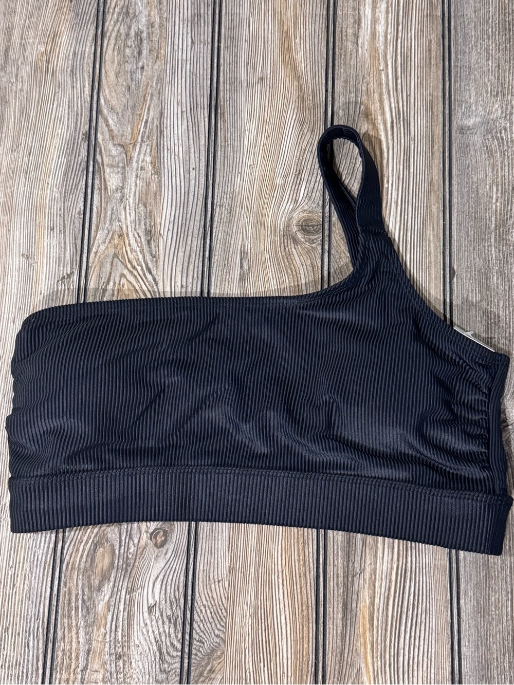 One-Shoulder Ribbed Bikini Top - Black